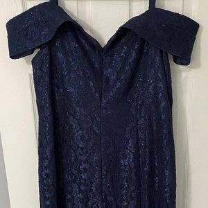 R&M Richards Plus Size Lace Off the Shoulder Gown